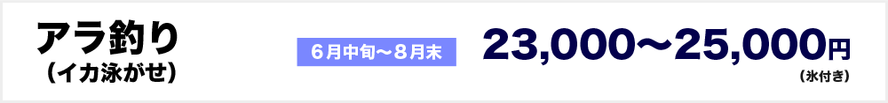 アラ釣り（イカ泳がせ）６月中旬～８月末　23000～25000円（氷付き）