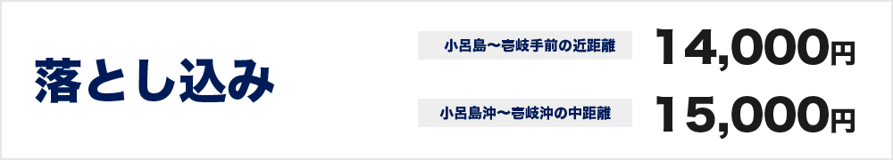 落とし込み（小呂島〜壱岐手前の近距離）14000円（小呂島沖〜壱岐沖の中距離）15000円